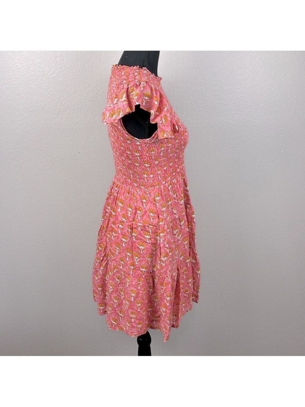 J. Marie Elena Smocked Dress Flutter Sleeves Floral Ruffle Pockets Prairie  S - Picture 8 of 13
